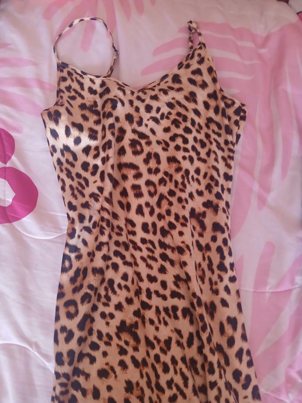 DKNY Leopard-Print Slip long Dress in Tan and Black